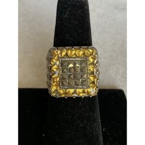 Vintage 925 Sterling Silver Square Shaped Ring Size 7 Citrine & Marcasite